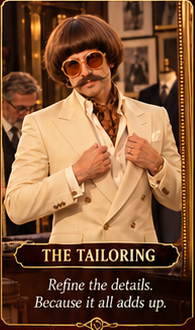 Monty, the tailoring, in a cream suit