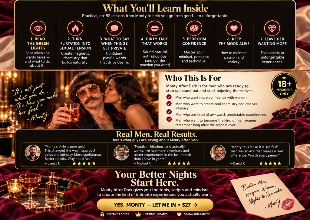 The original approved Monty After Dark page: What You'll Learn, Who This Is For, testimonials, and final purchase button