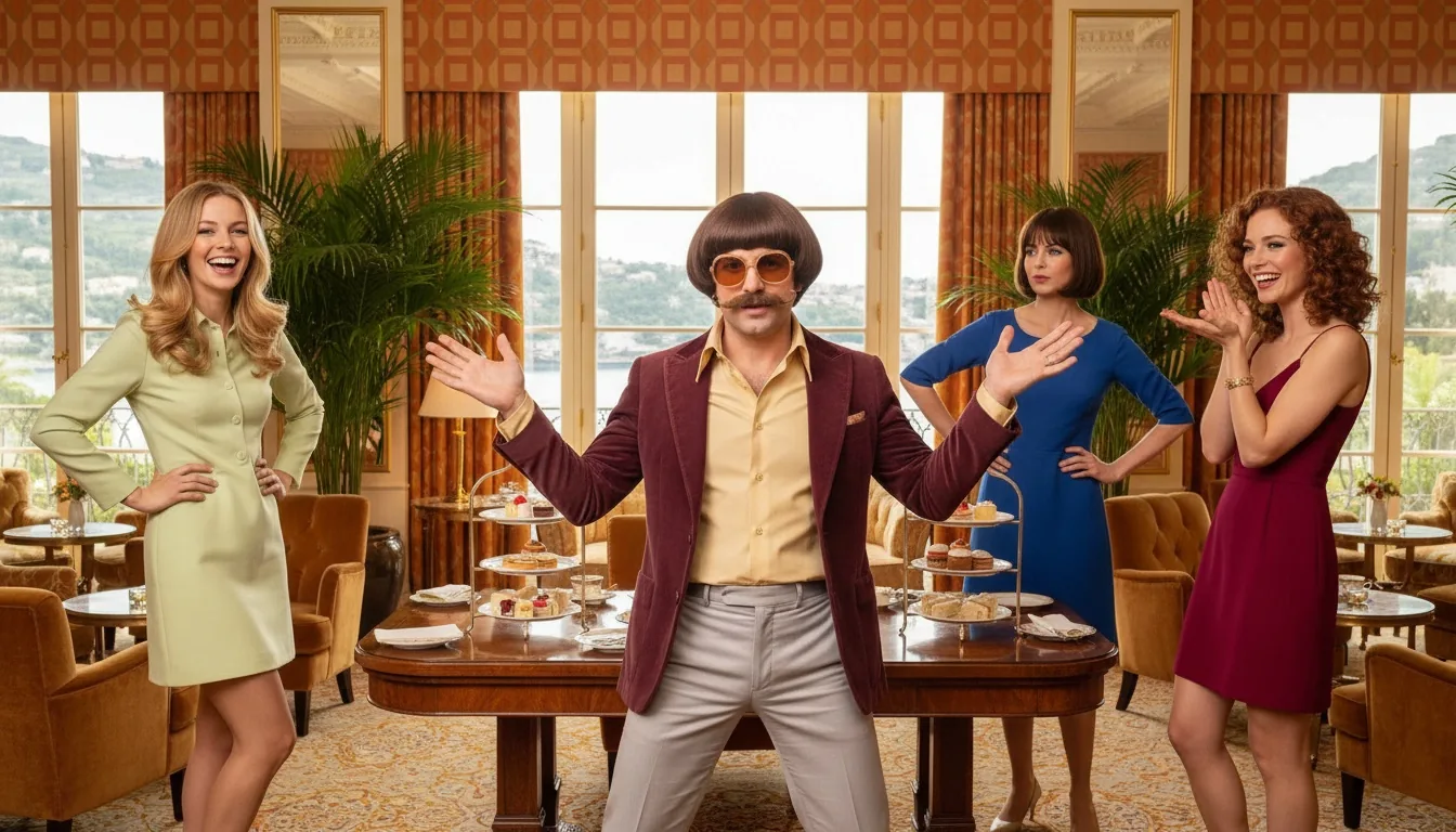 Monty relaxing with friends in the illustration for How to Meet Single Women at Walking Groups Without Making It Awkward