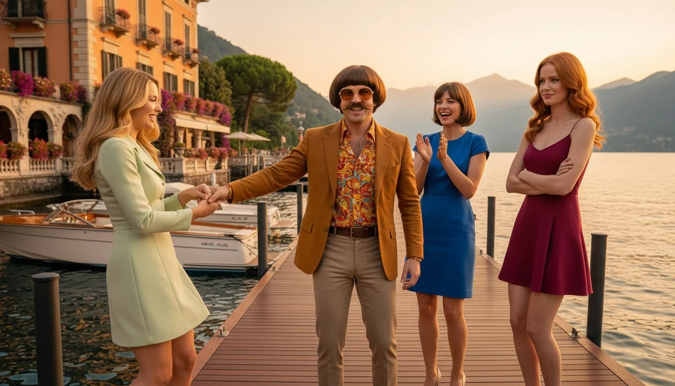 Monty greeting a group of women at an outdoor gathering
