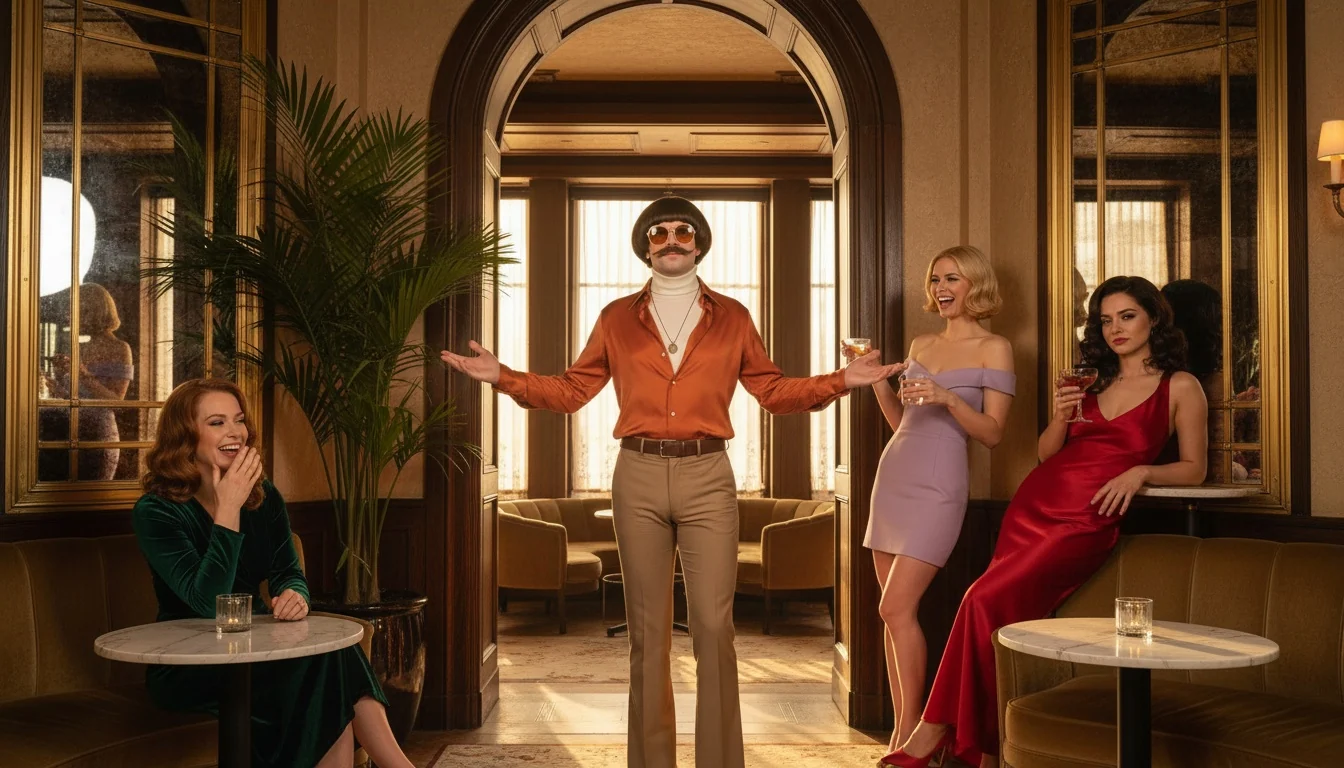 Monty with friends in a stylish social scene for File 182
