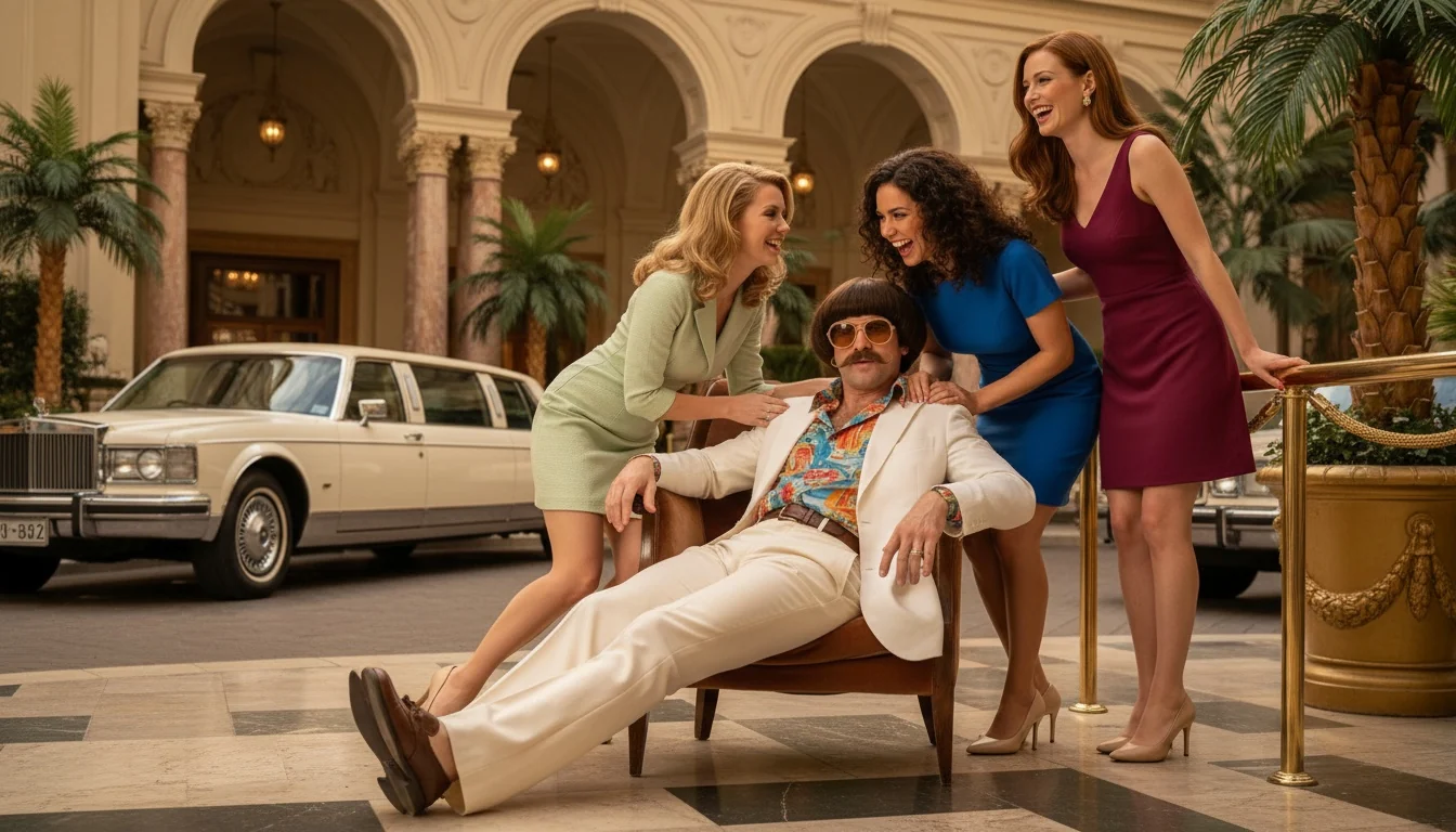 Monty with friends in a stylish social scene for File 191